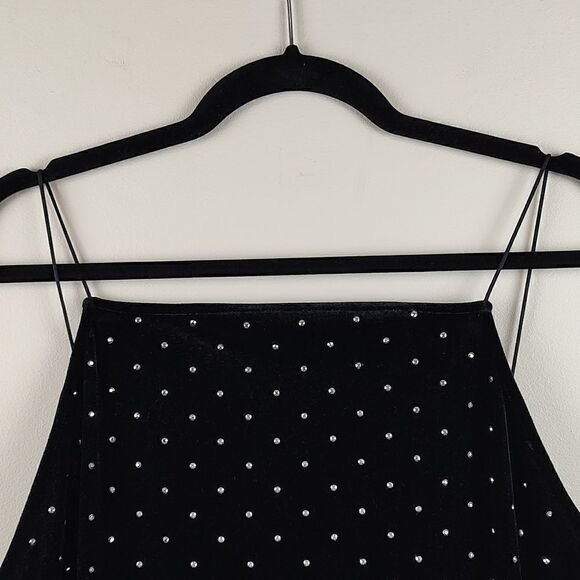 H&M Black Velvet Spaghetti Strap Rhinestone Studded Dress Y2K Size XXL - Picture 5 of 9